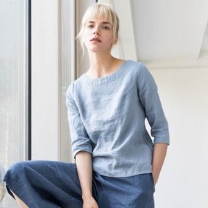 Fitted linen top DAVOS in 3/4 sleeves